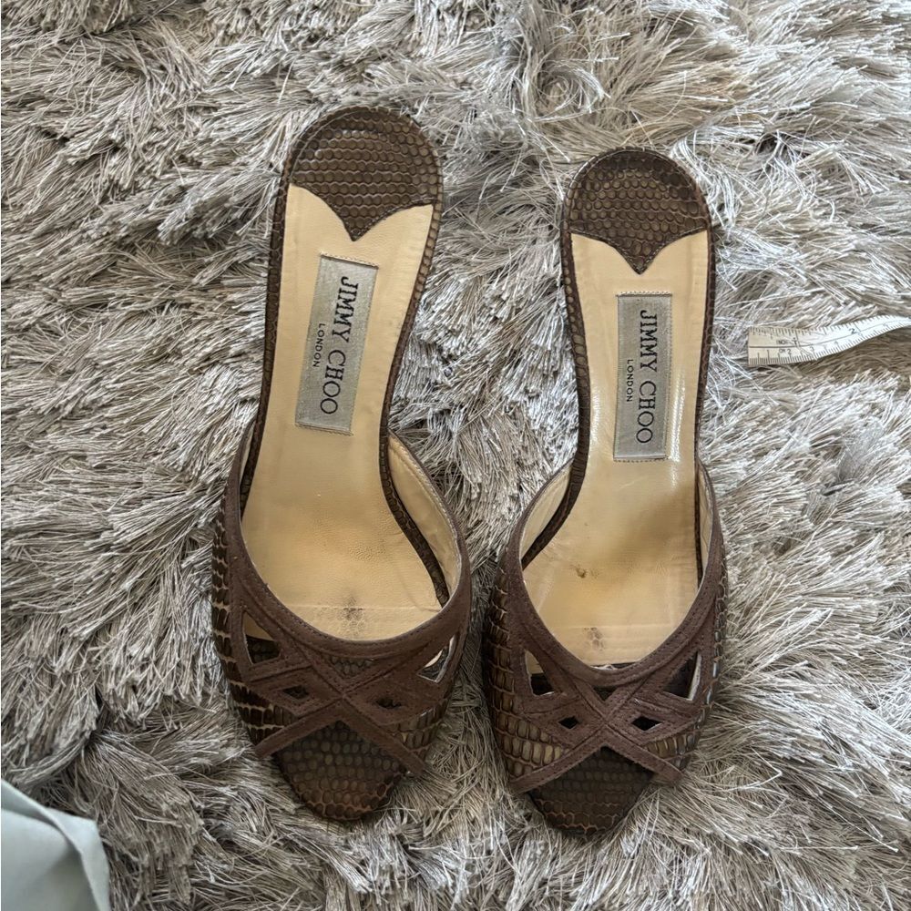 Jimmy choo reptile vintage slides open toe sandals heels pep toe heels mules y2k